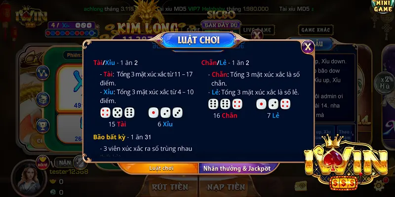 Trải Nghiệm Tài Xỉu Kim Long iWin Ngay Hôm Nay 2 Cách chơi Tài Xỉu Kim Long iWin
